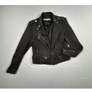 Kenneth Cole New York Rouched Hipster Leather Jacket Sz S Soft Black Grunge Moto